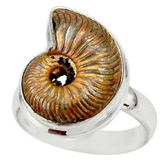 7.12cts natural russian jurassic opal ammonite 925 silver ring size 5.5 r39607