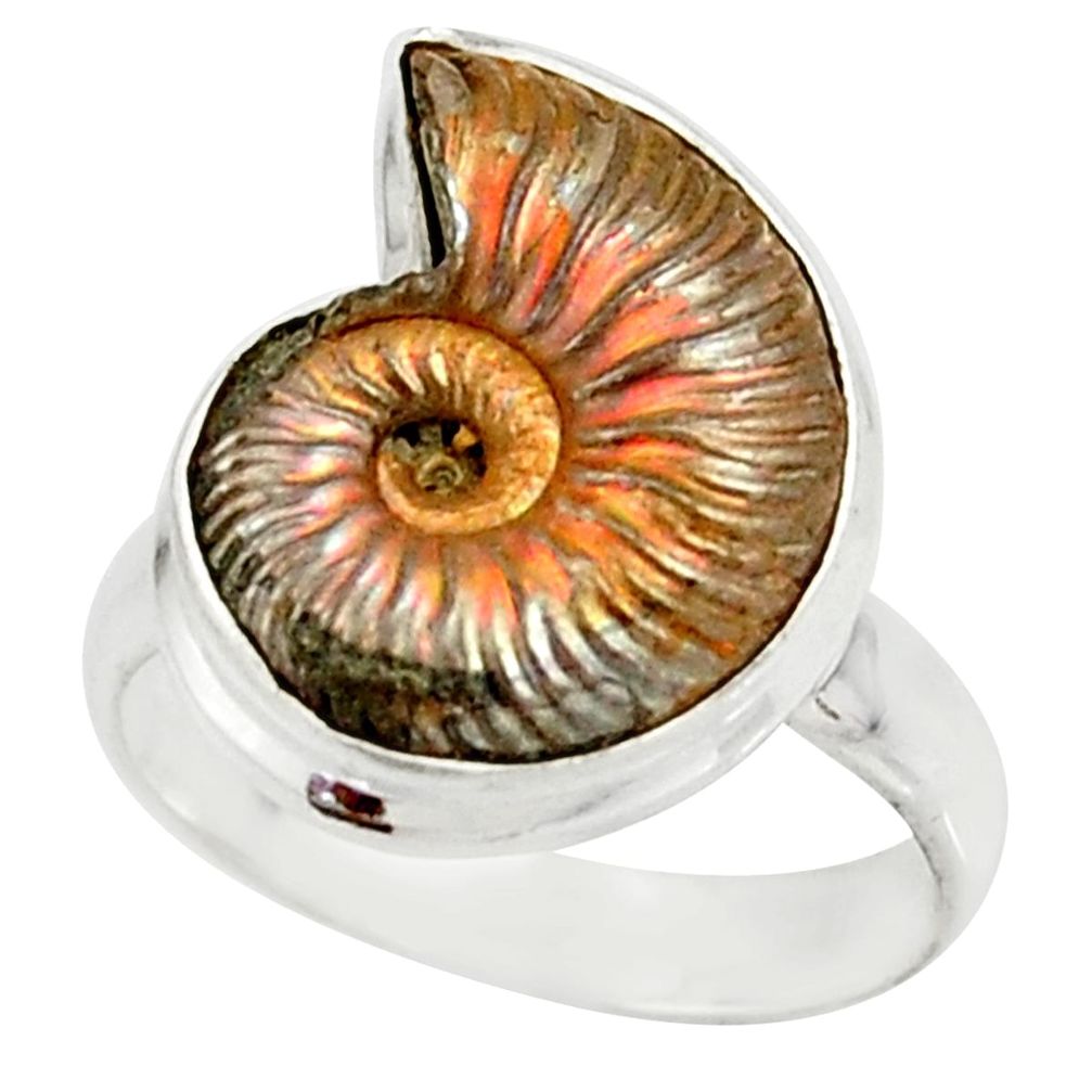 10.24cts natural russian jurassic opal ammonite 925 silver ring size 6.5 r39618