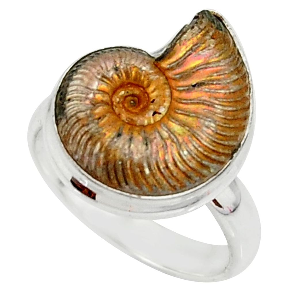 7.12cts natural russian jurassic opal ammonite 925 silver ring size 10 r39581