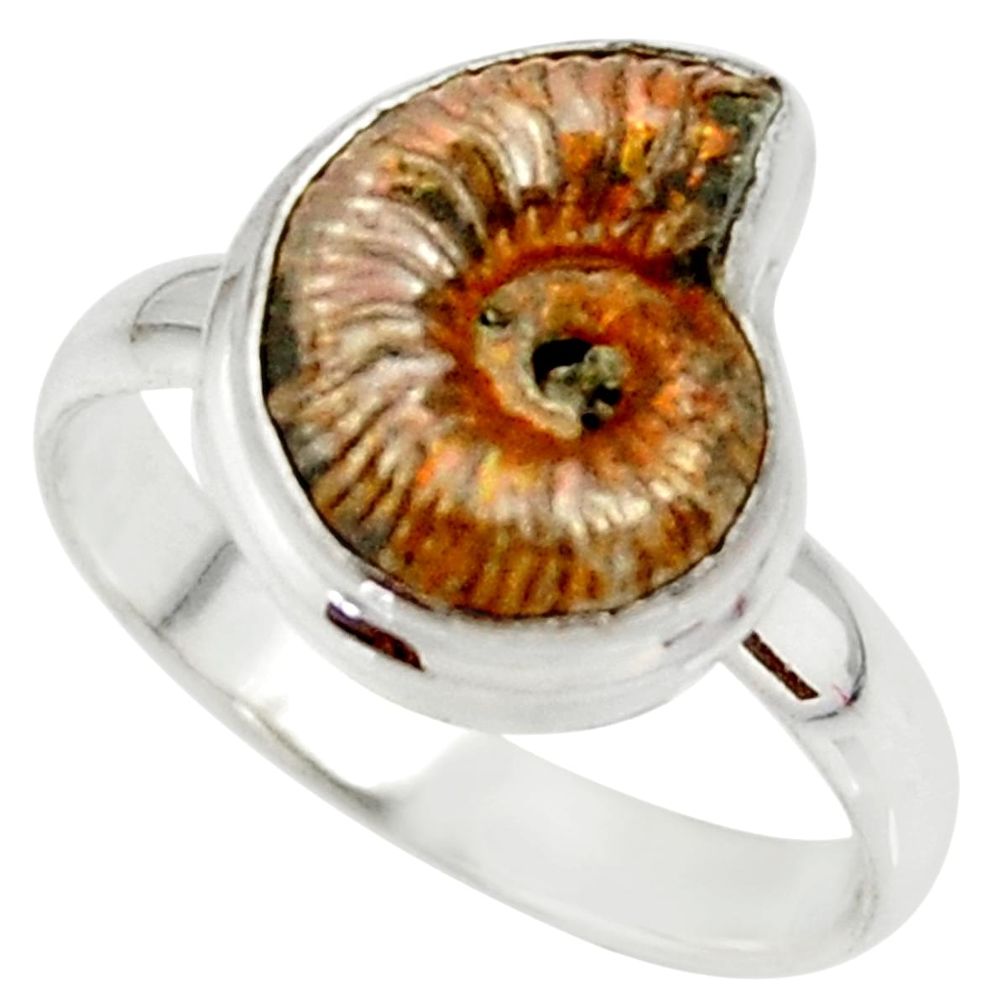 7.56cts natural russian jurassic opal ammonite 925 silver ring size 10 r39620
