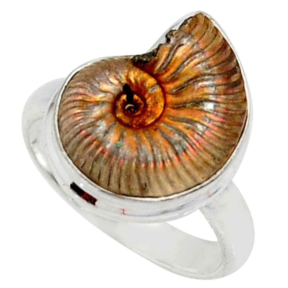 10.17cts natural russian jurassic opal ammonite 925 silver ring size 7 r39615