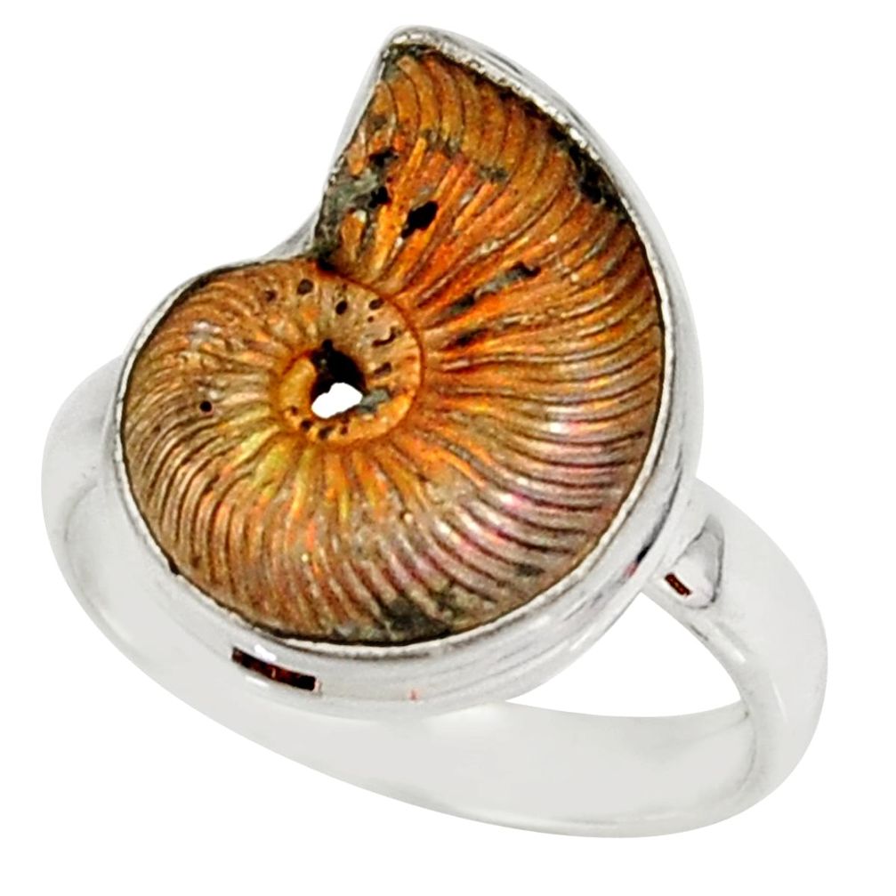 8.54cts natural russian jurassic opal ammonite 925 silver ring size 8 r39601