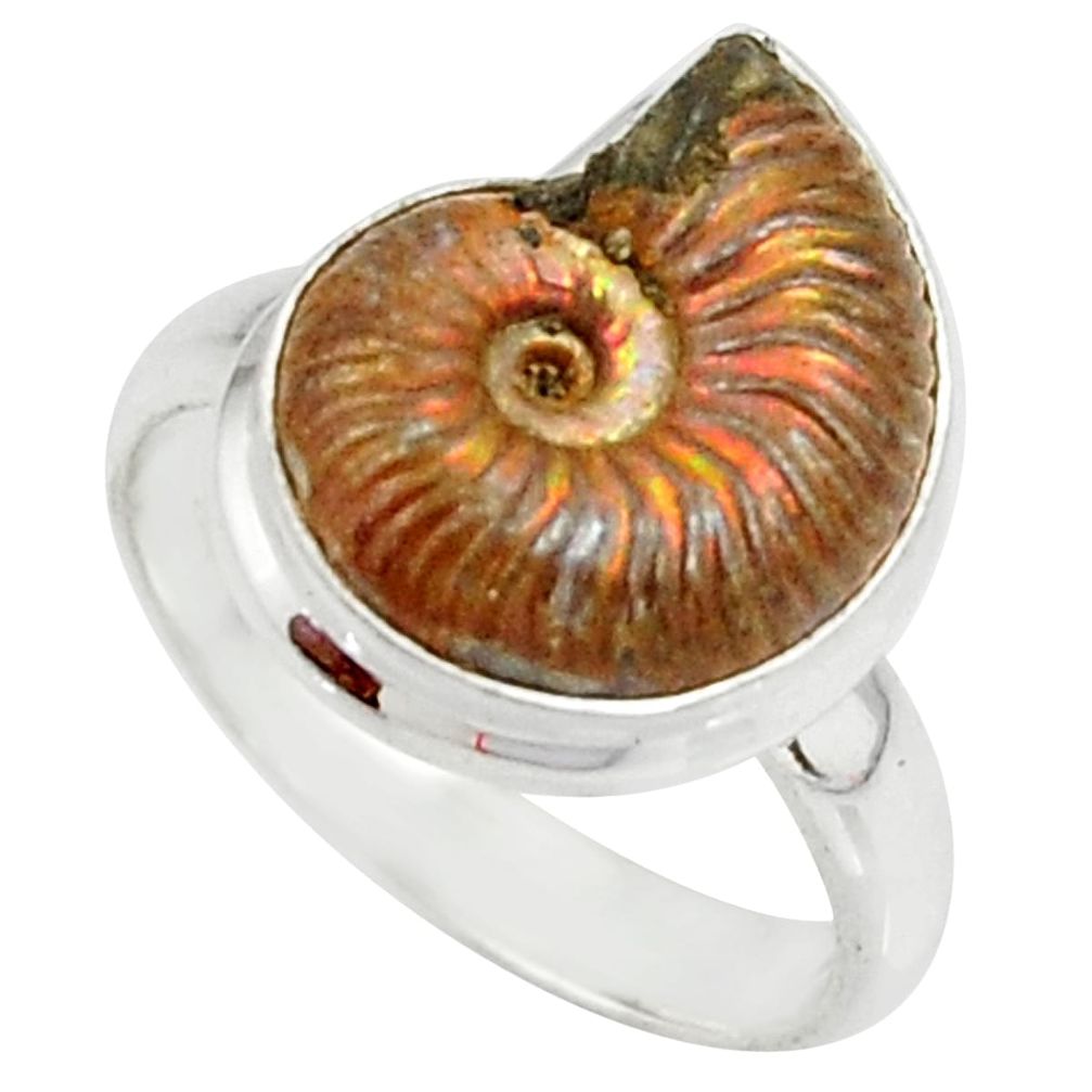 6.57cts natural russian jurassic opal ammonite 925 silver ring size 9 r39590