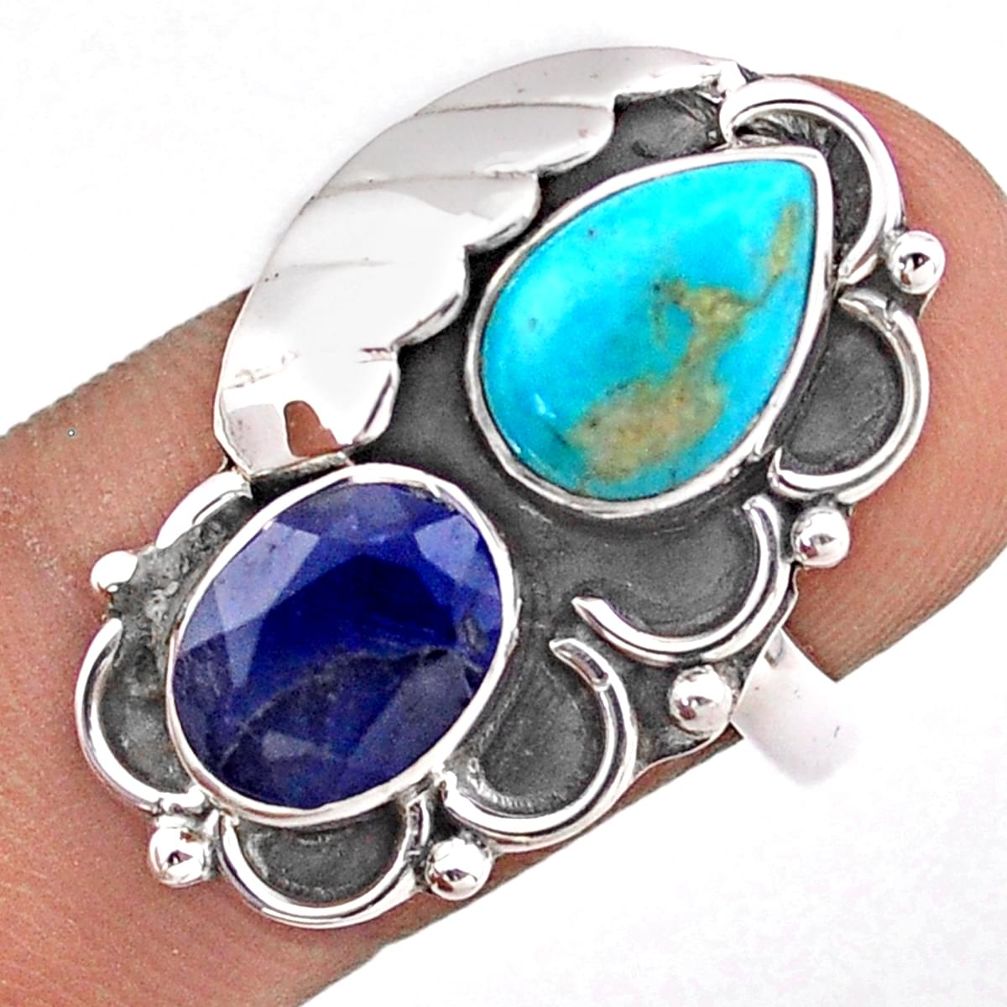 6.01cts natural sapphire arizona mohave turquoise silver ring size 8.5 t86560