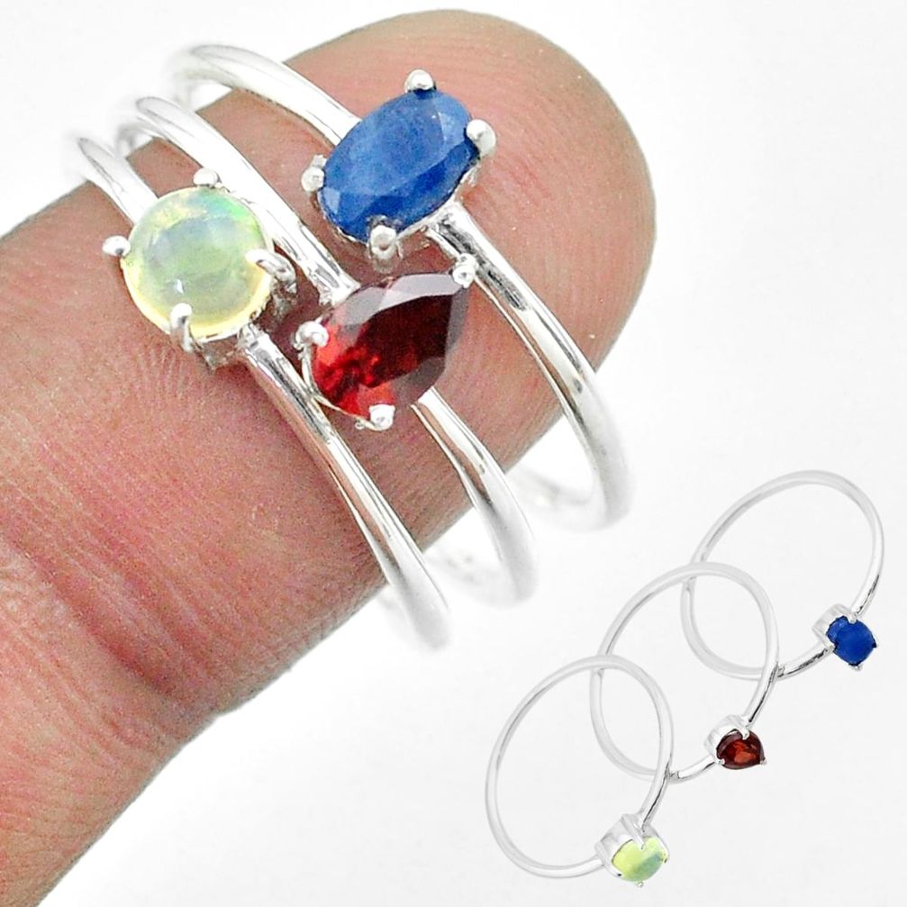 3.14cts natural sapphire ethiopian opal garnet silver 3 rings size 8.5 t51120