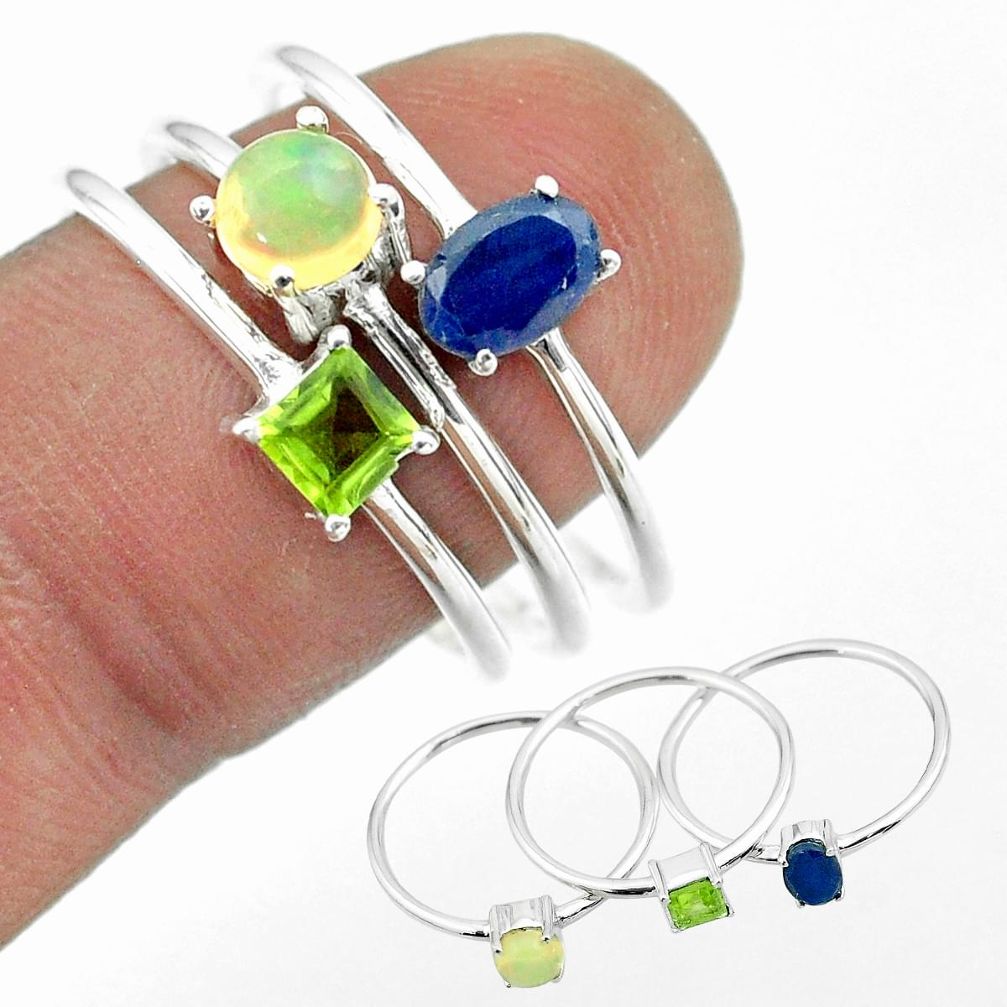 3.28cts natural sapphire ethiopian opal peridot 925 silver 3 rings size 9 t51041