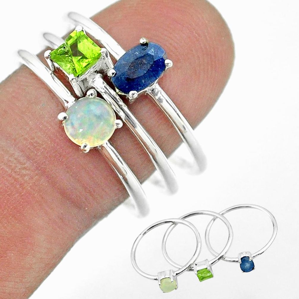 3.25cts natural sapphire ethiopian opal peridot 925 silver 3 rings size 9 t51044