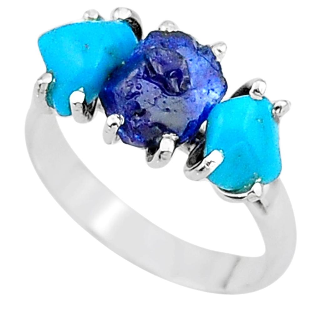 8.32cts natural sapphire rough raw turquoise 925 silver ring size 8 t15093