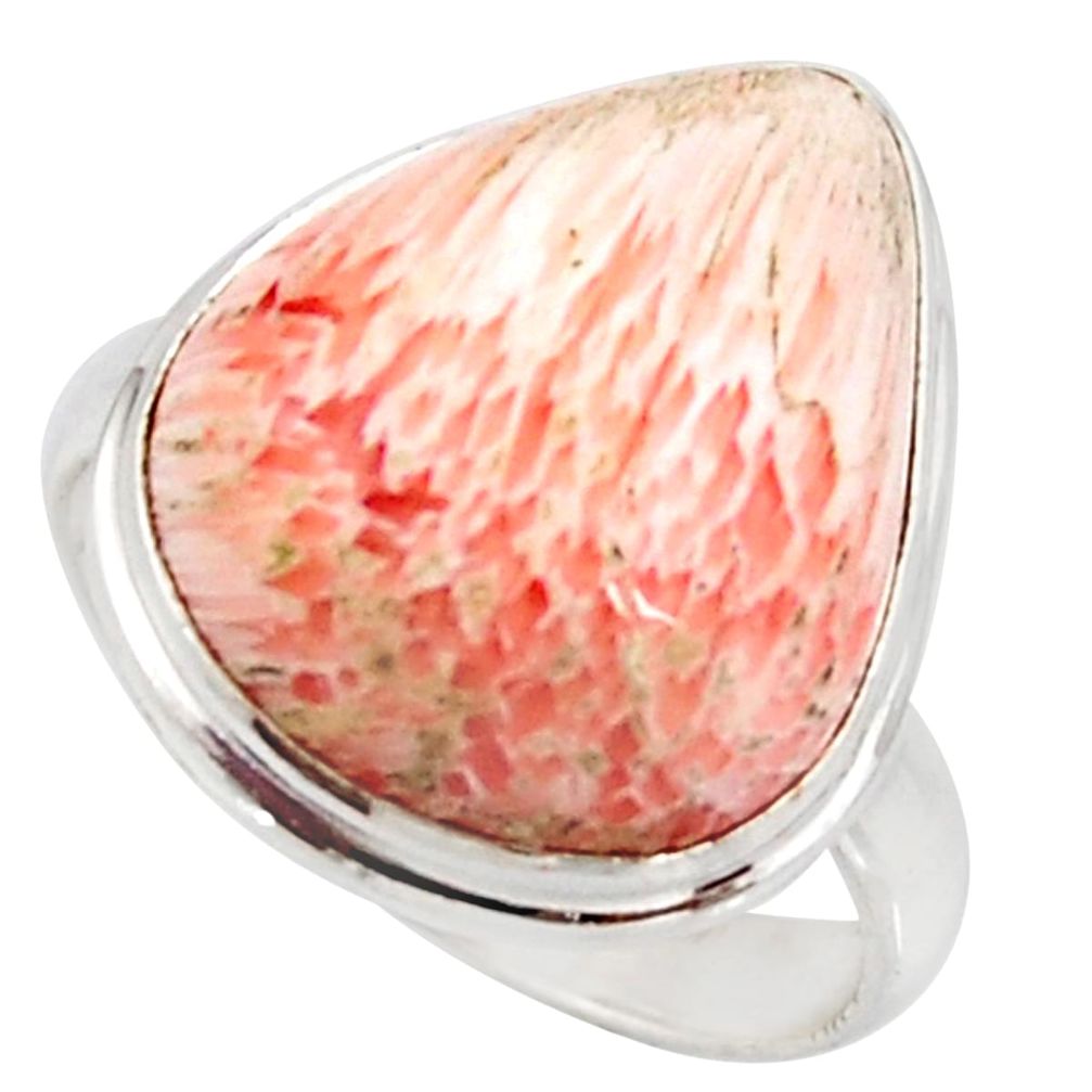 12.52cts natural scolecite high vibration crystal silver ring size 8.5 r39443