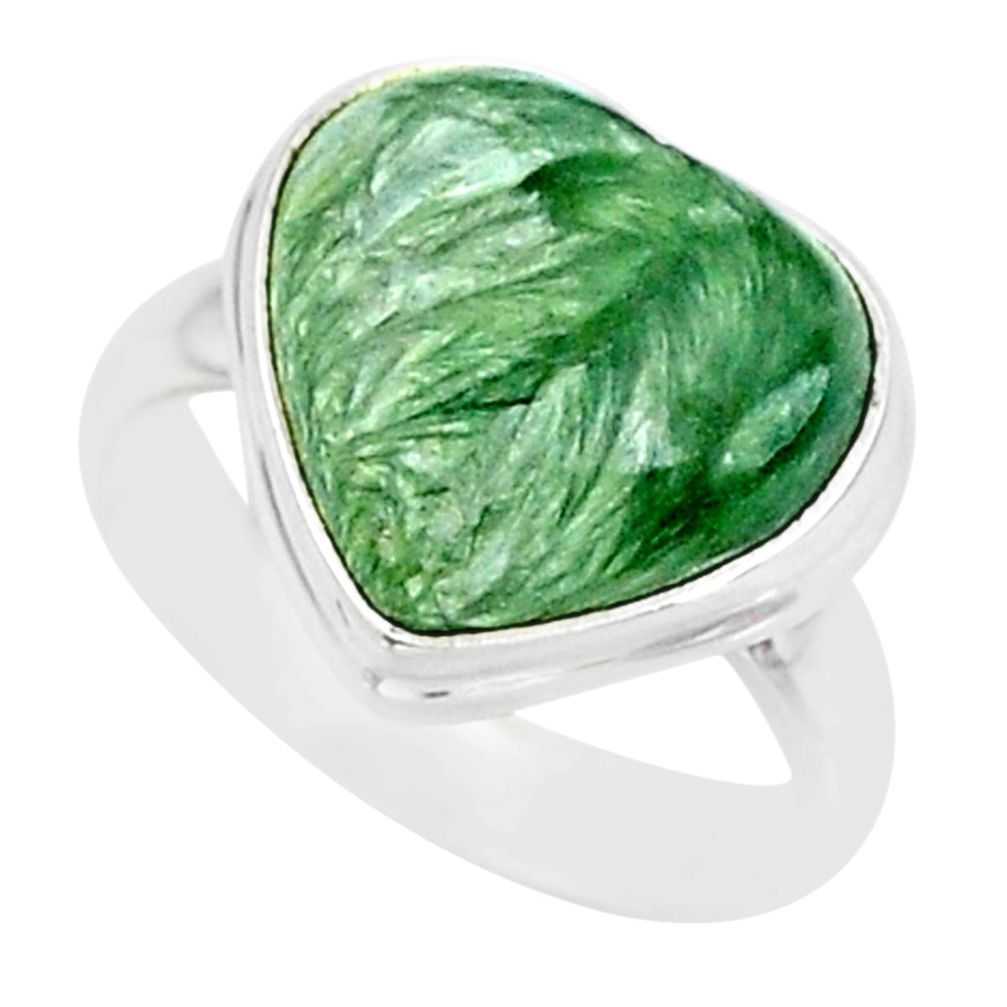 7.97cts natural seraphinite (russian) 925 silver solitaire ring size 6 r84719
