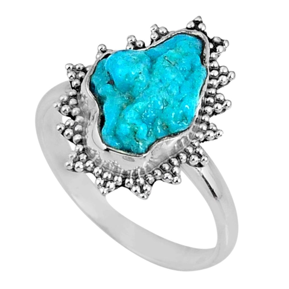 4.51cts natural sleeping beauty turquoise rough 925 silver ring size 7.5 r62207