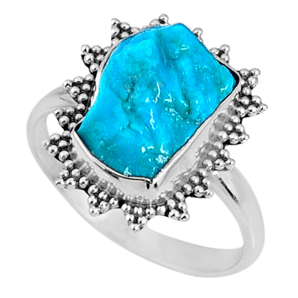 4.75cts natural sleeping beauty turquoise rough 925 silver ring size 7.5 r62208