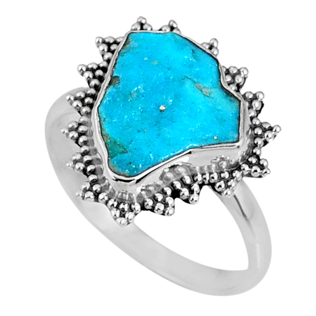 4.51cts natural sleeping beauty turquoise rough 925 silver ring size 8.5 r62214