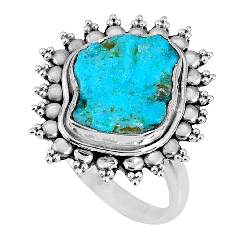 5.96cts natural sleeping beauty turquoise rough 925 silver ring size 7.5 r62226