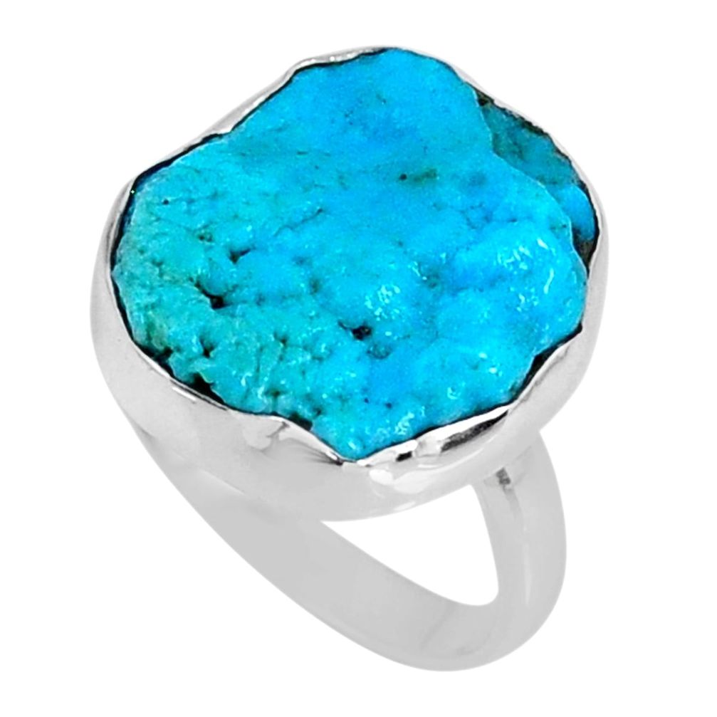 9.83cts natural sleeping beauty turquoise rough 925 silver ring size 7.5 r62297