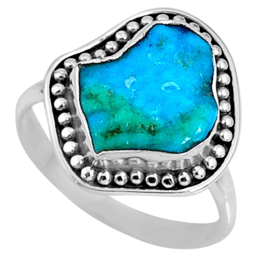 5.22cts natural sleeping beauty turquoise rough 925 silver ring size 7.5 r62342