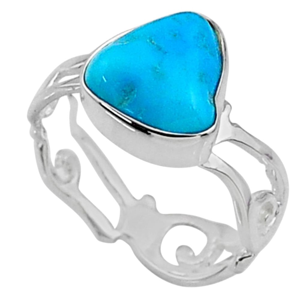 5.47cts natural sleeping beauty turquoise raw 925 silver ring size 6.5 r65597