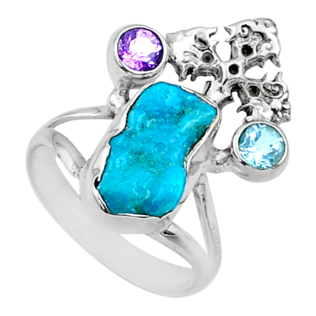 6.57cts natural sleeping beauty turquoise raw 925 silver ring size 7.5 r66672
