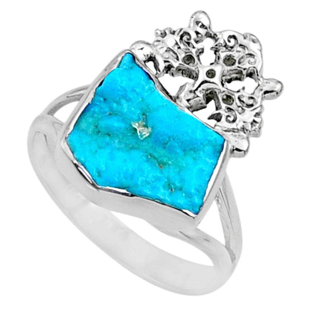 7.12cts natural sleeping beauty turquoise raw 925 silver ring size 9.5 r66676