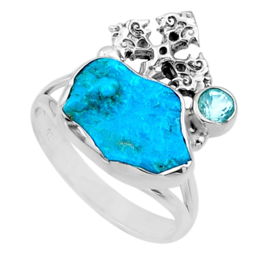 7.04cts natural sleeping beauty turquoise raw 925 silver ring size 9.5 r66678