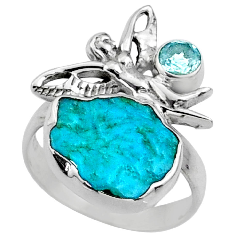 6.72cts natural sleeping beauty turquoise raw 925 silver ring size 6.5 r66681