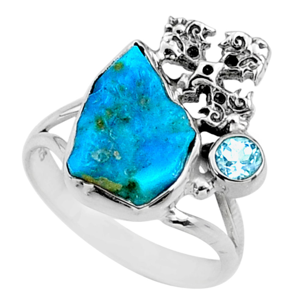 7.04cts natural sleeping beauty turquoise raw 925 silver ring size 9.5 r66688