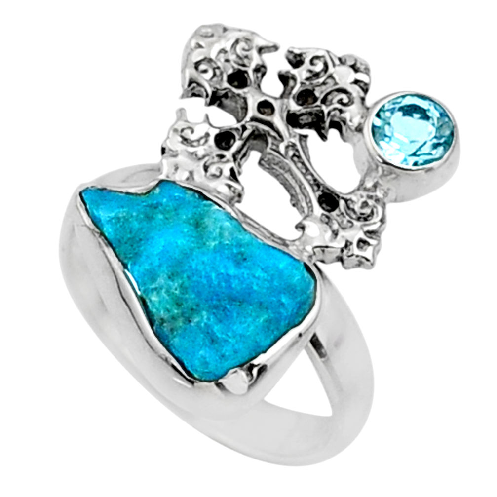 6.04cts natural sleeping beauty turquoise raw 925 silver ring size 5.5 r66690