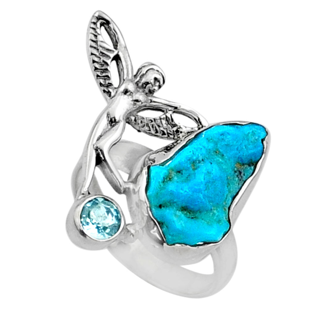 7.04cts natural sleeping beauty turquoise raw 925 silver ring size 6.5 r66691