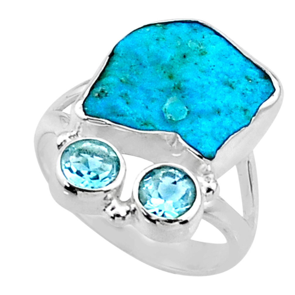 8.44cts natural sleeping beauty turquoise raw 925 silver ring size 7.5 r66842