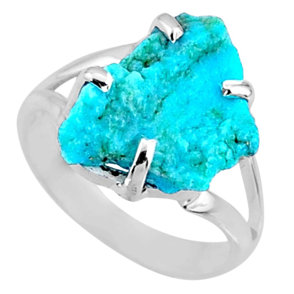 7.00cts natural sleeping beauty turquoise rough 925 silver ring size 7.5 r66861