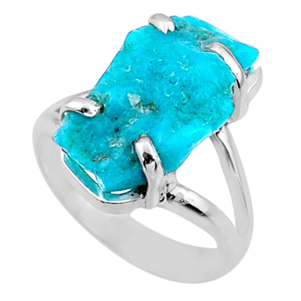 7.62cts natural sleeping beauty turquoise raw 925 silver ring size 6.5 r66867