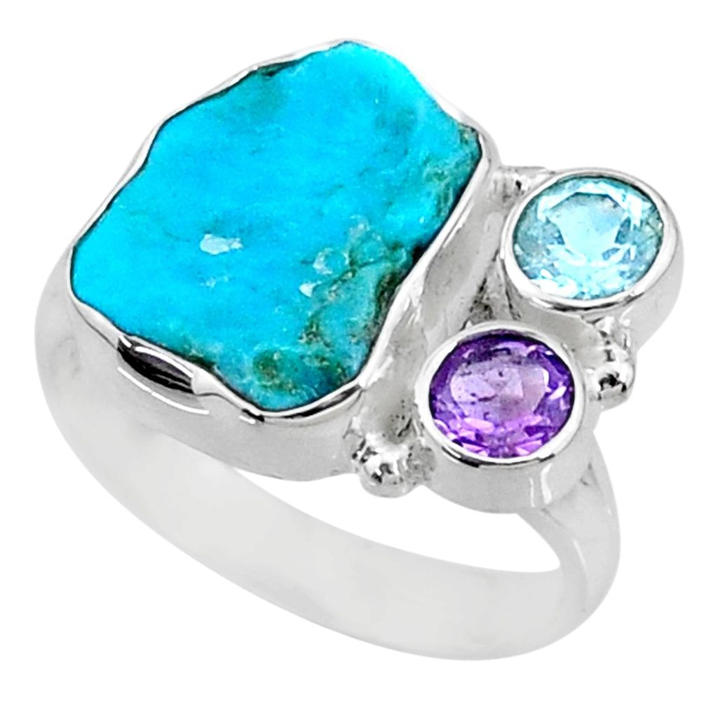8.42cts natural sleeping beauty turquoise raw 925 silver ring size 8.5 r73342