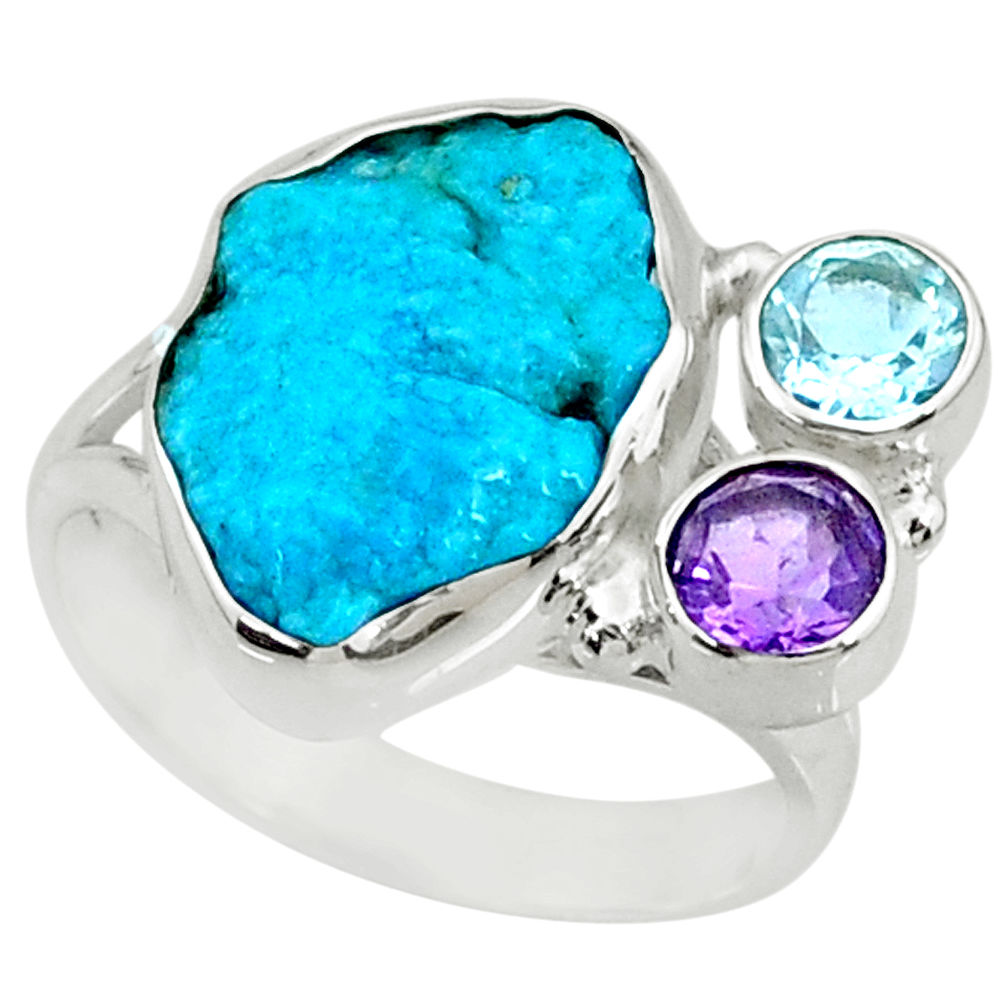 10.41cts natural sleeping beauty turquoise raw 925 silver ring size 8.5 r73346