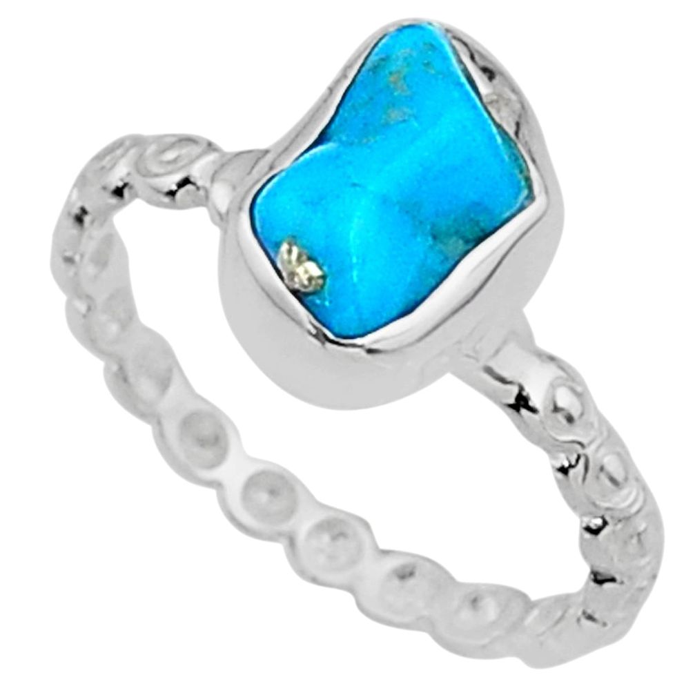 3.69cts natural sleeping beauty turquoise rough 925 silver ring size 6 r65593