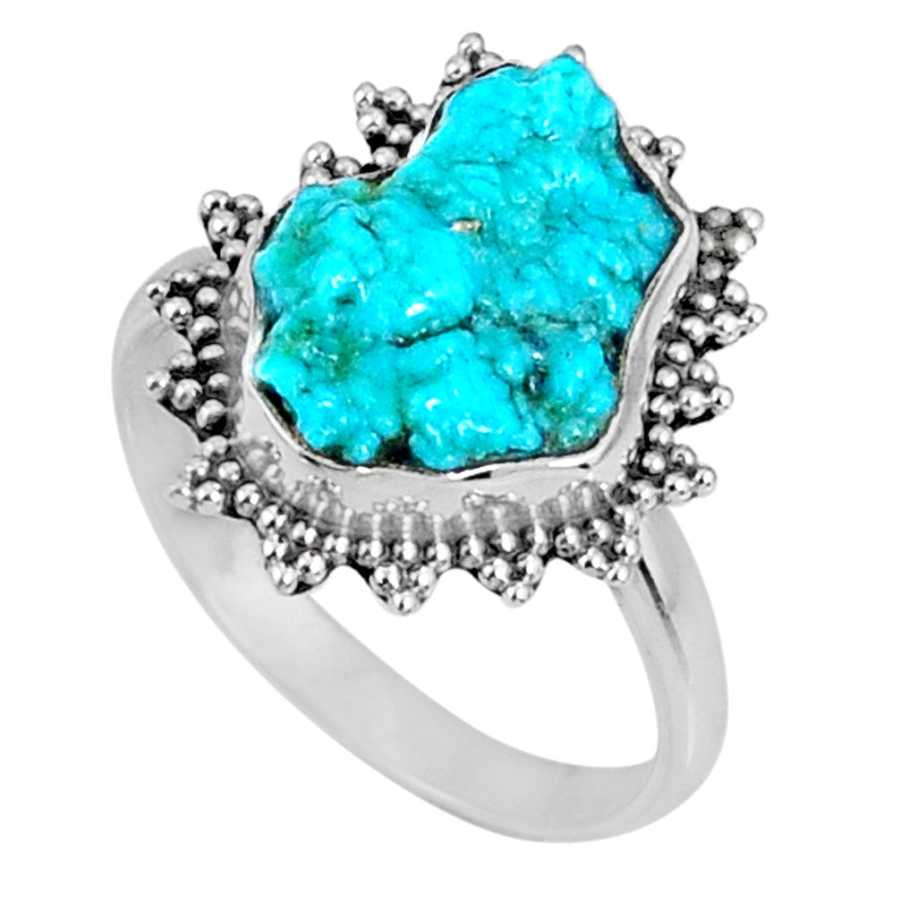 5.22cts natural sleeping beauty turquoise rough 925 silver ring size 7 r62221