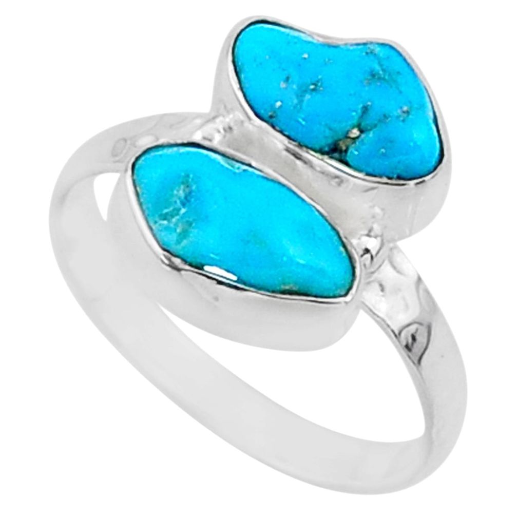 7.08cts natural sleeping beauty turquoise raw 925 silver ring size 7 r65626