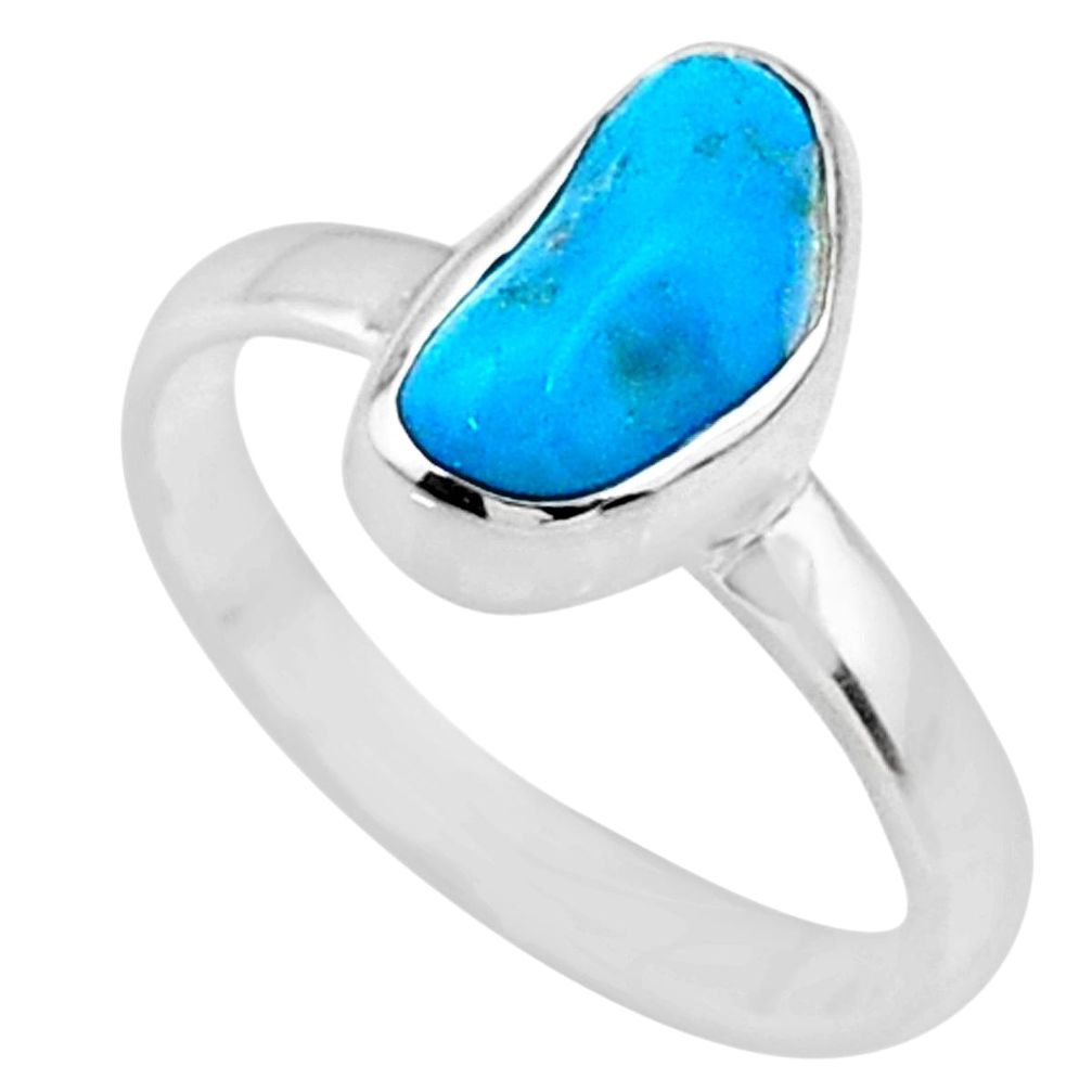 4.89cts natural sleeping beauty turquoise raw 925 silver ring size 8 r65581