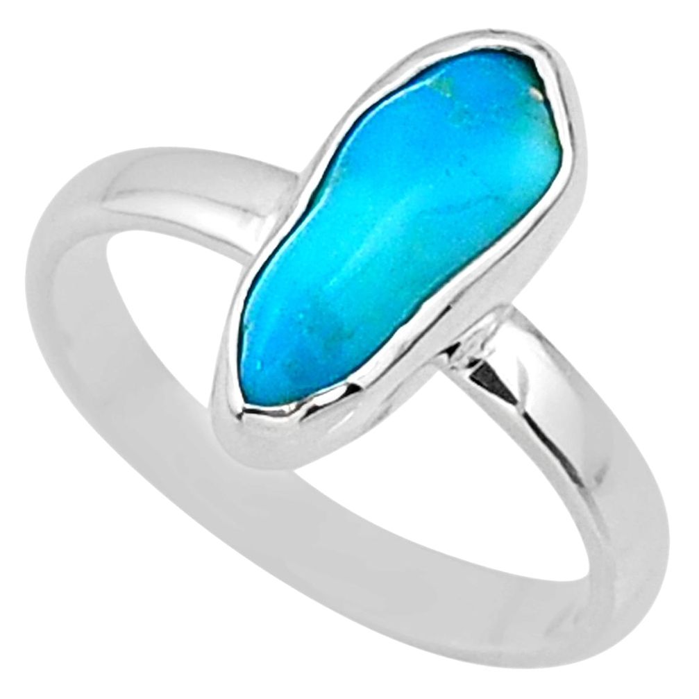 5.19cts natural sleeping beauty turquoise rough 925 silver ring size 8 r65582