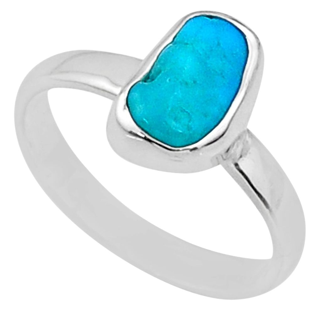 5.26cts natural sleeping beauty turquoise raw 925 silver ring size 8 r65583