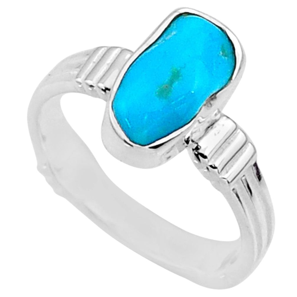 6.88cts natural sleeping beauty turquoise raw 925 silver ring size 8 r65596
