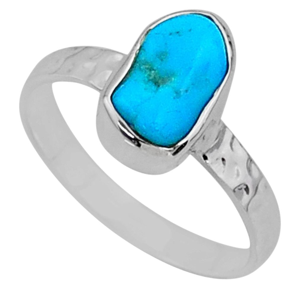 4.40cts natural sleeping beauty turquoise rough 925 silver ring size 8 r65598