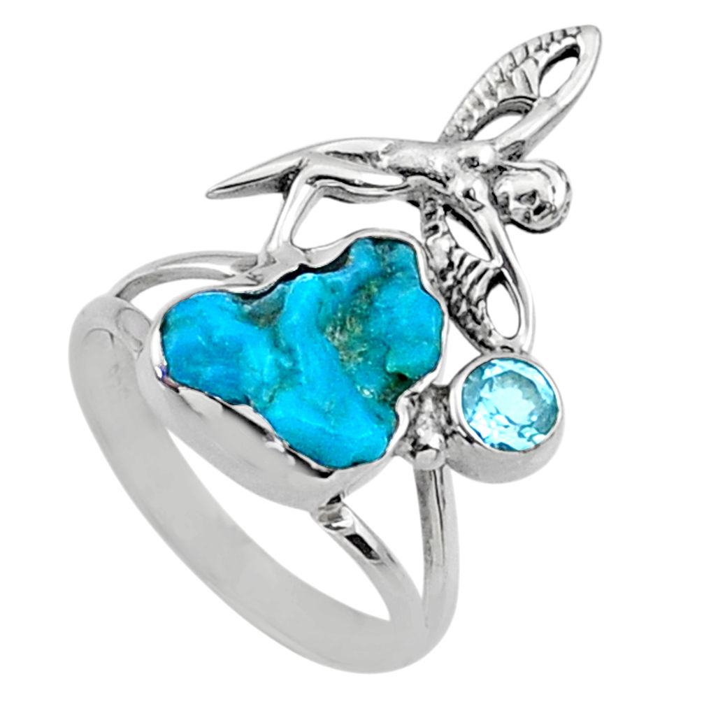 7.33cts natural sleeping beauty turquoise raw 925 silver ring size 8 r66683