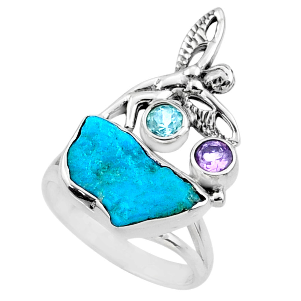 7.89cts natural sleeping beauty turquoise raw 925 silver ring size 8 r66698