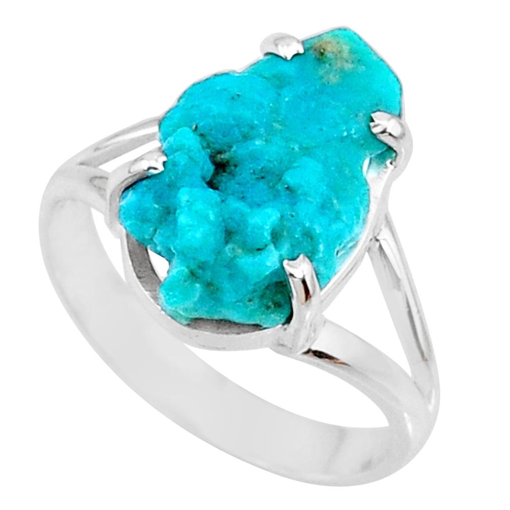 Natural sleeping beauty turquoise raw silver solitaire ring size 9.5 r73445