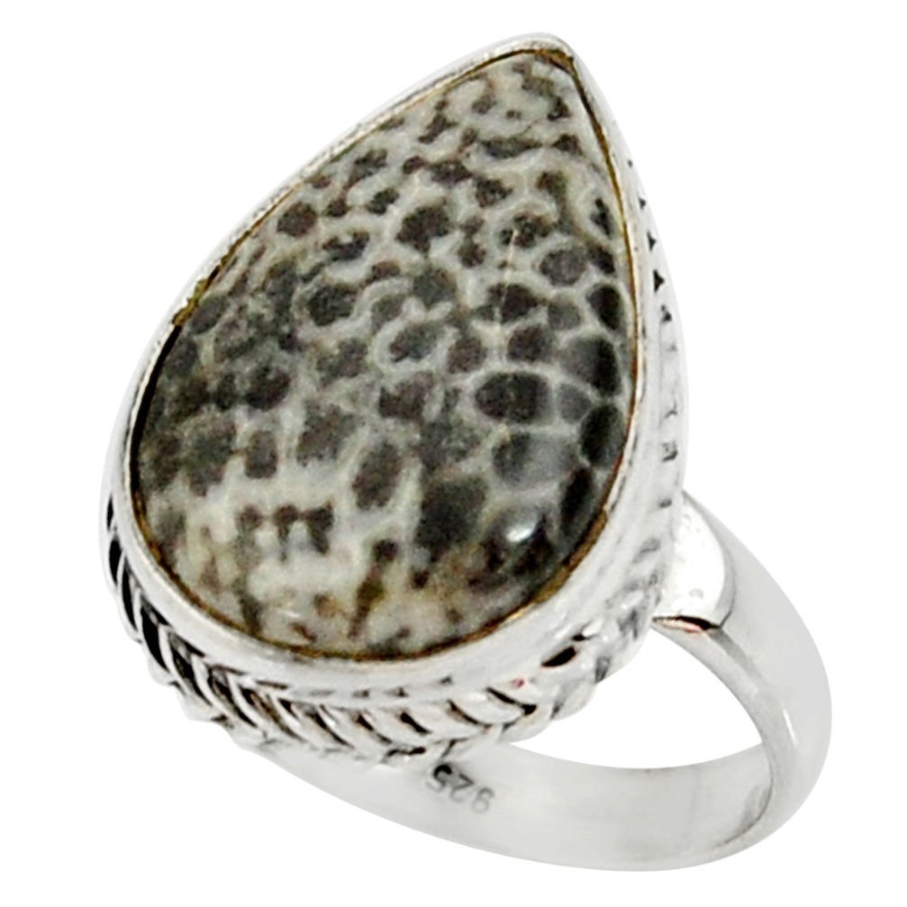 Natural stingray coral from alaska 925 silver solitaire ring size 7.5 r28067
