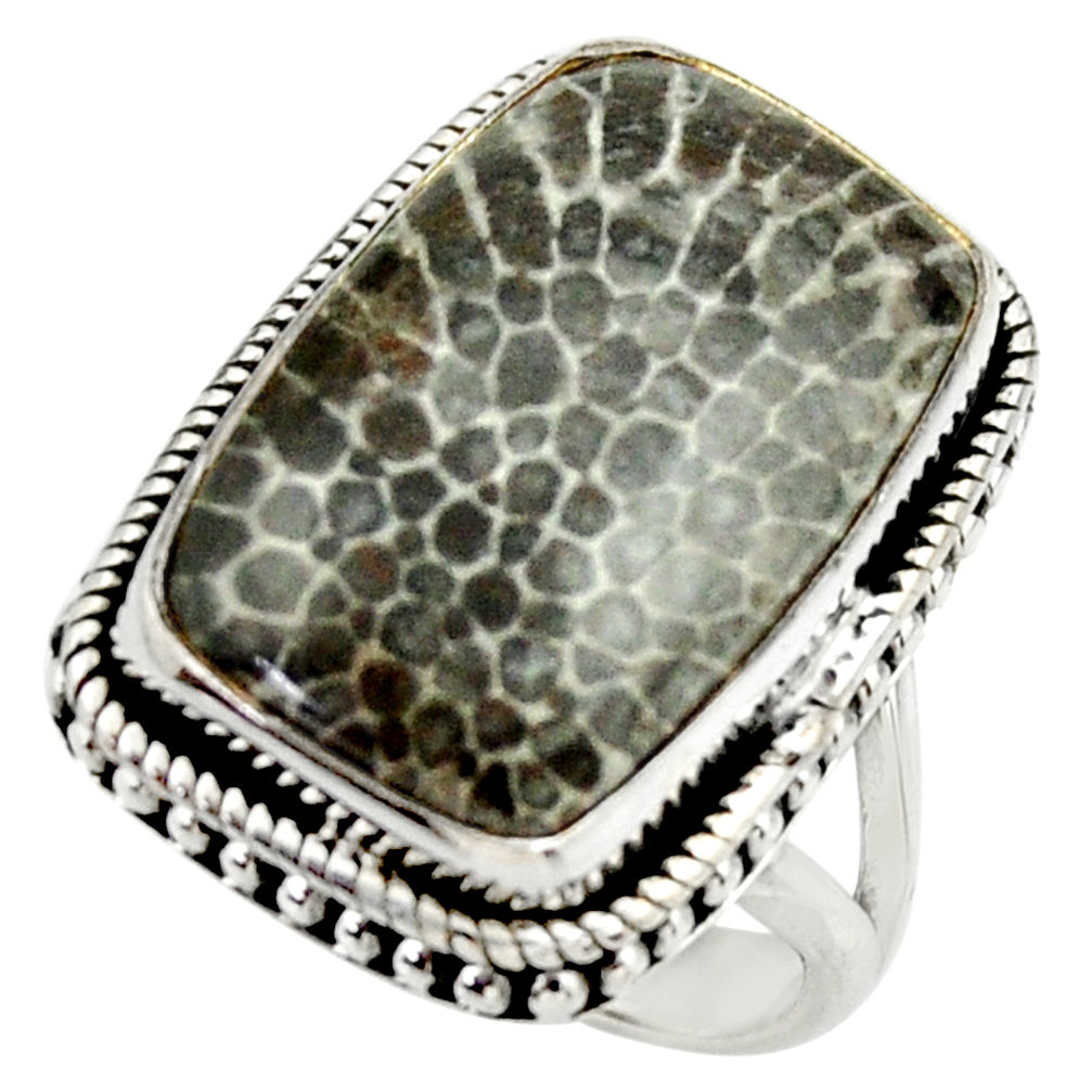 Natural stingray coral from alaska 925 silver solitaire ring size 7.5 r28733