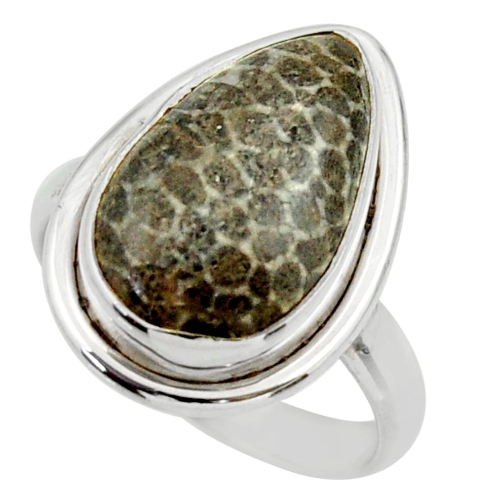 Natural stingray coral from alaska 925 silver solitaire ring size 8.5 r28735