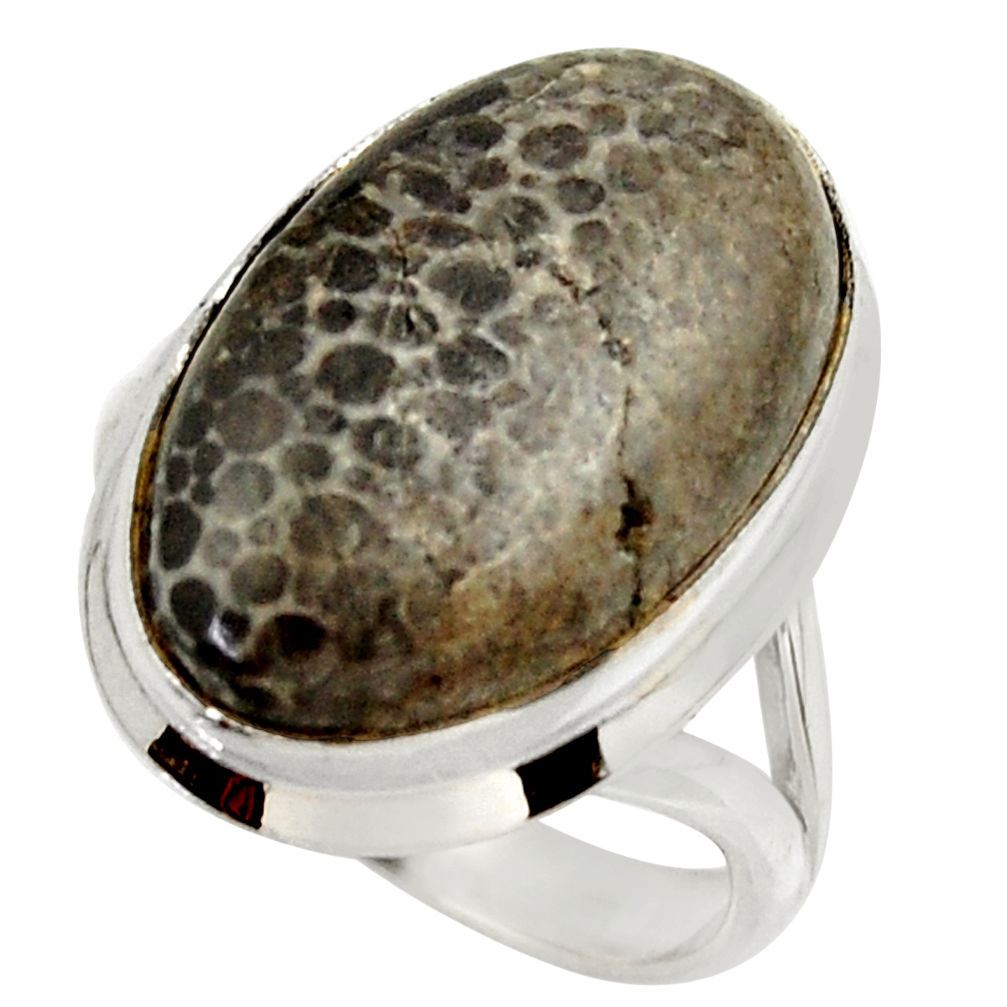 Natural stingray coral from alaska 925 silver solitaire ring size 7.5 r28786