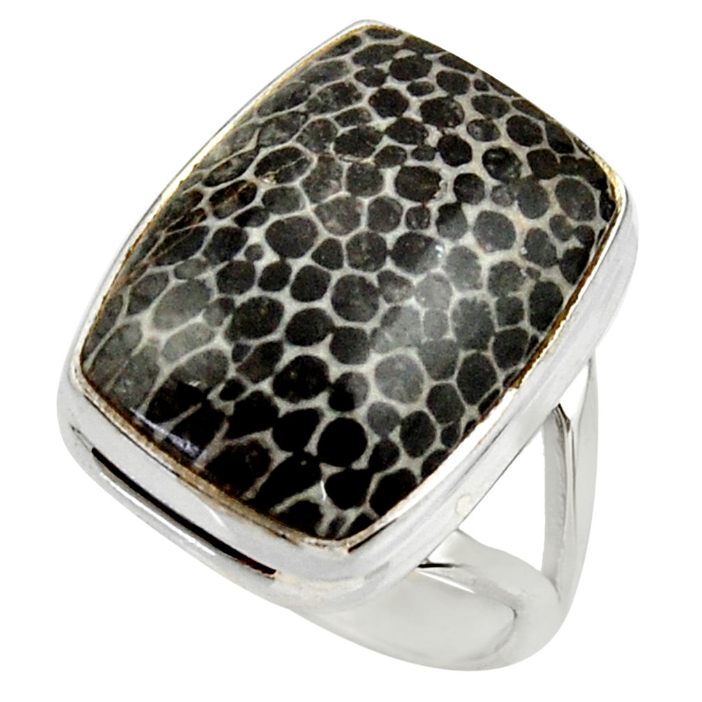 Natural stingray coral from alaska 925 silver solitaire ring size 8 r28790