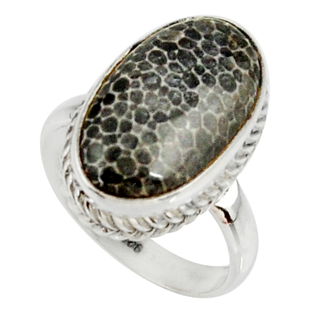 8.22cts natural stingray coral from alaska silver solitaire ring size 7.5 r28068